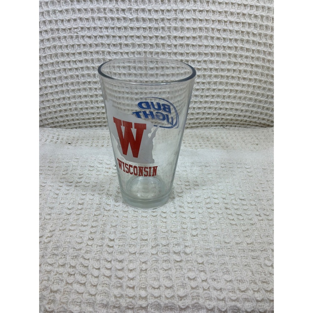 Gameday Wisconsin Badgers Bud Light Pint Glass‎ 16oz Clear